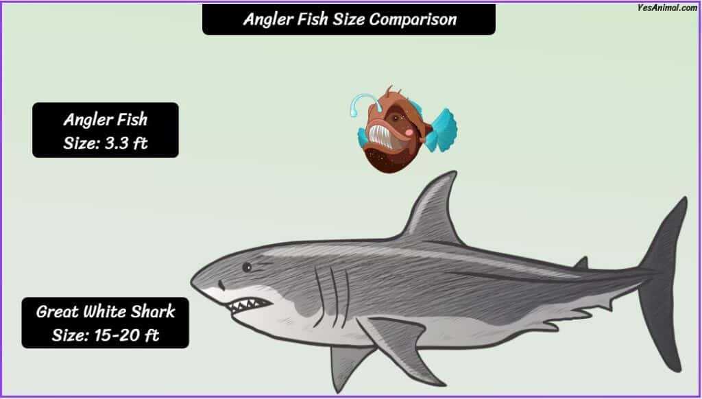 Angler fish size compared to shark