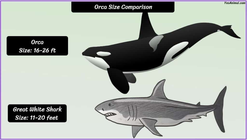 Orca size compared with great white shark